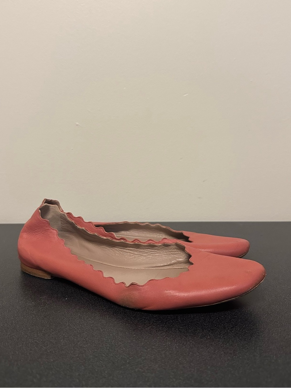 Chloe Lauren Scalloped Leather Ballet Flats 9.5 39.6 Pink Leather Women Lambskin